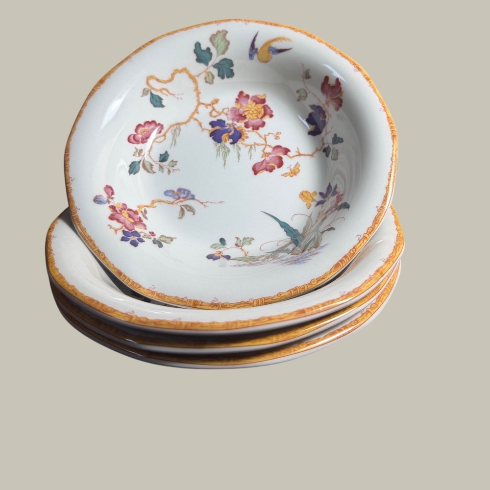Wedgwood Devon Rose Georgetown Chinoiserie Fruit Bowls Set of 4‎ Floral Bird 6"